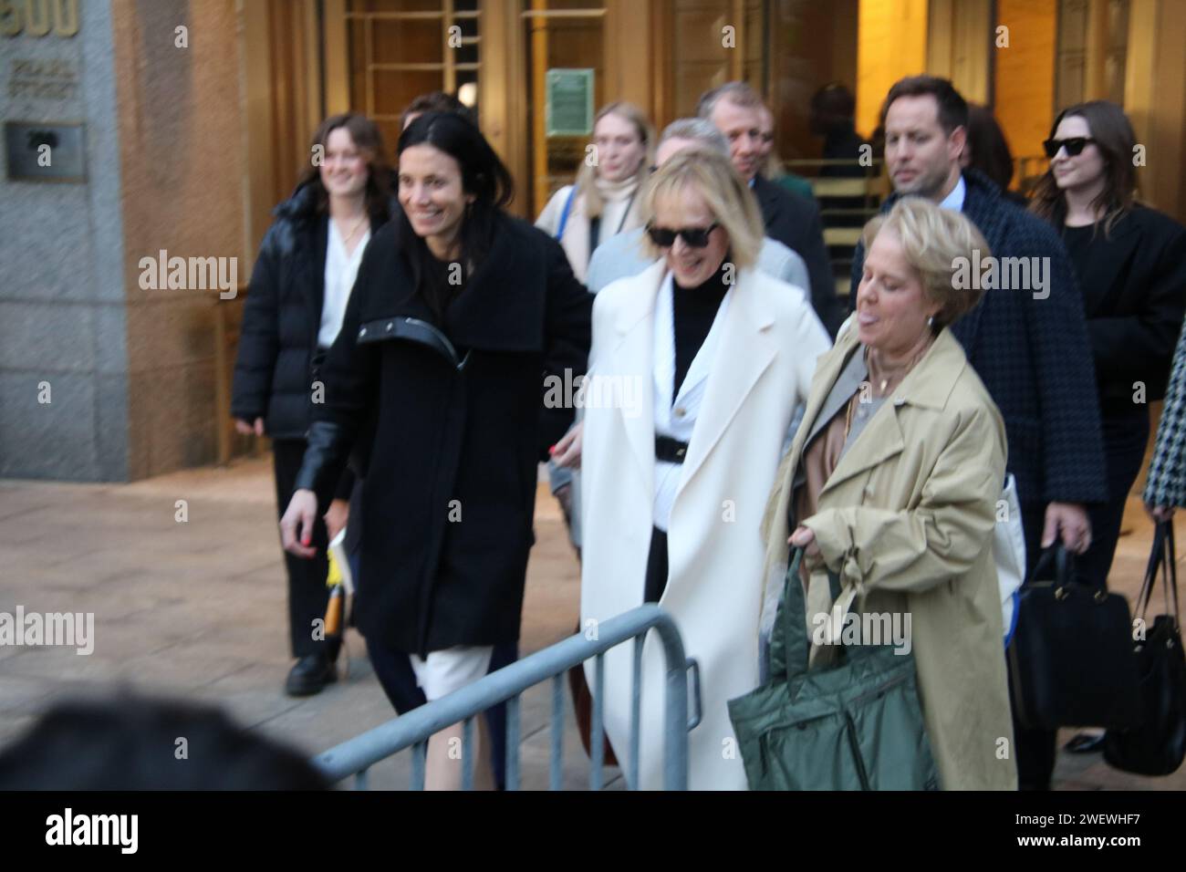 500 Pearl St, New York, NY 10007, USA. Jan 26, 2024. Plaintiff E Jean Carroll and legal team depart the courthouse in New York, where a jury had just awarded her over $83 Million in compensatory and punitive damages against President Donald Trump, who earlier in the day referred to the defamation lawsuit against him as “a hoax and a witch-hunt”.  Credit: ©Julia Mineeva/EGBN TV News/Alamy Live News Stock Photo