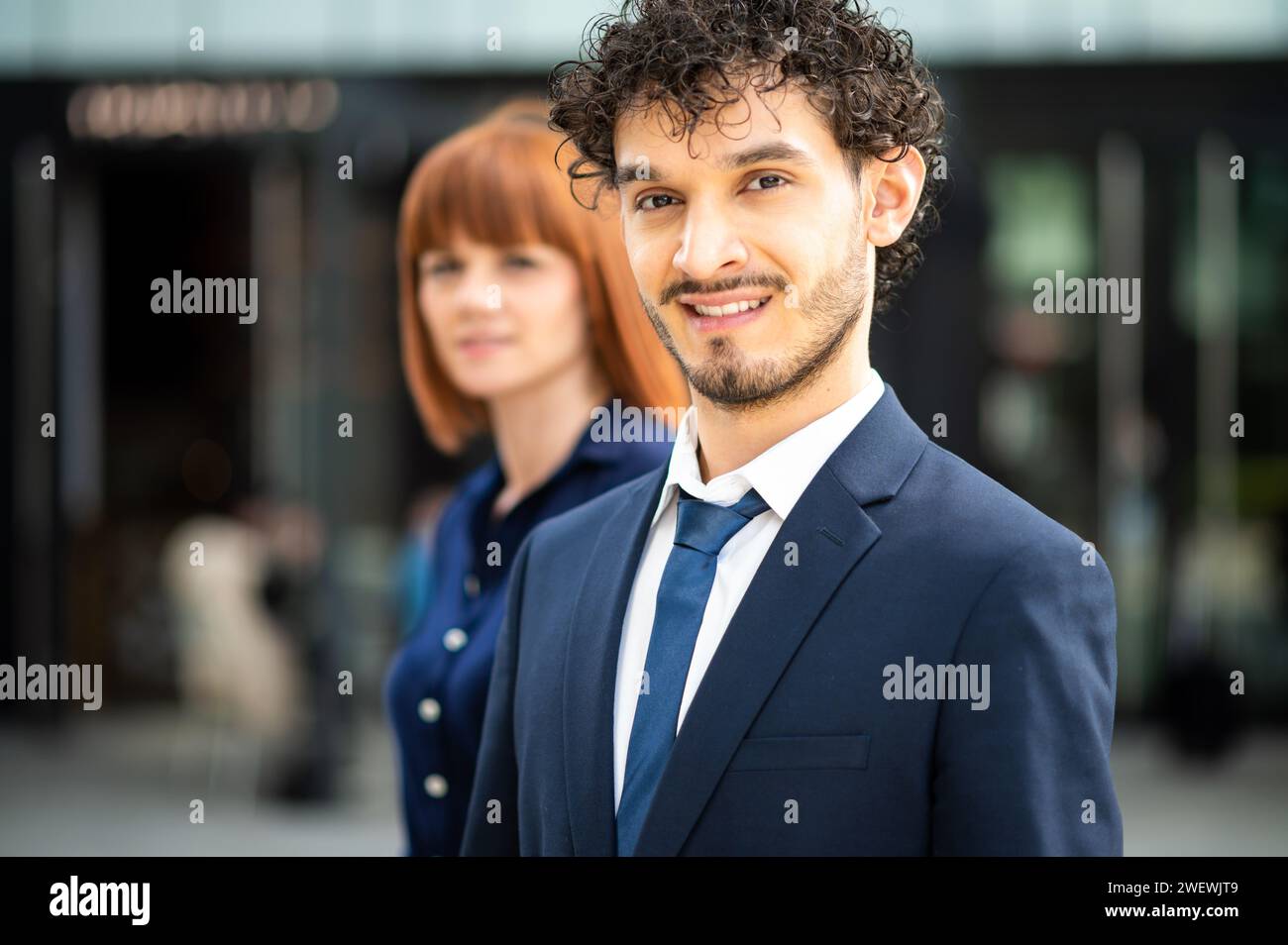 Business partners outfoor in a modern city Stock Photo