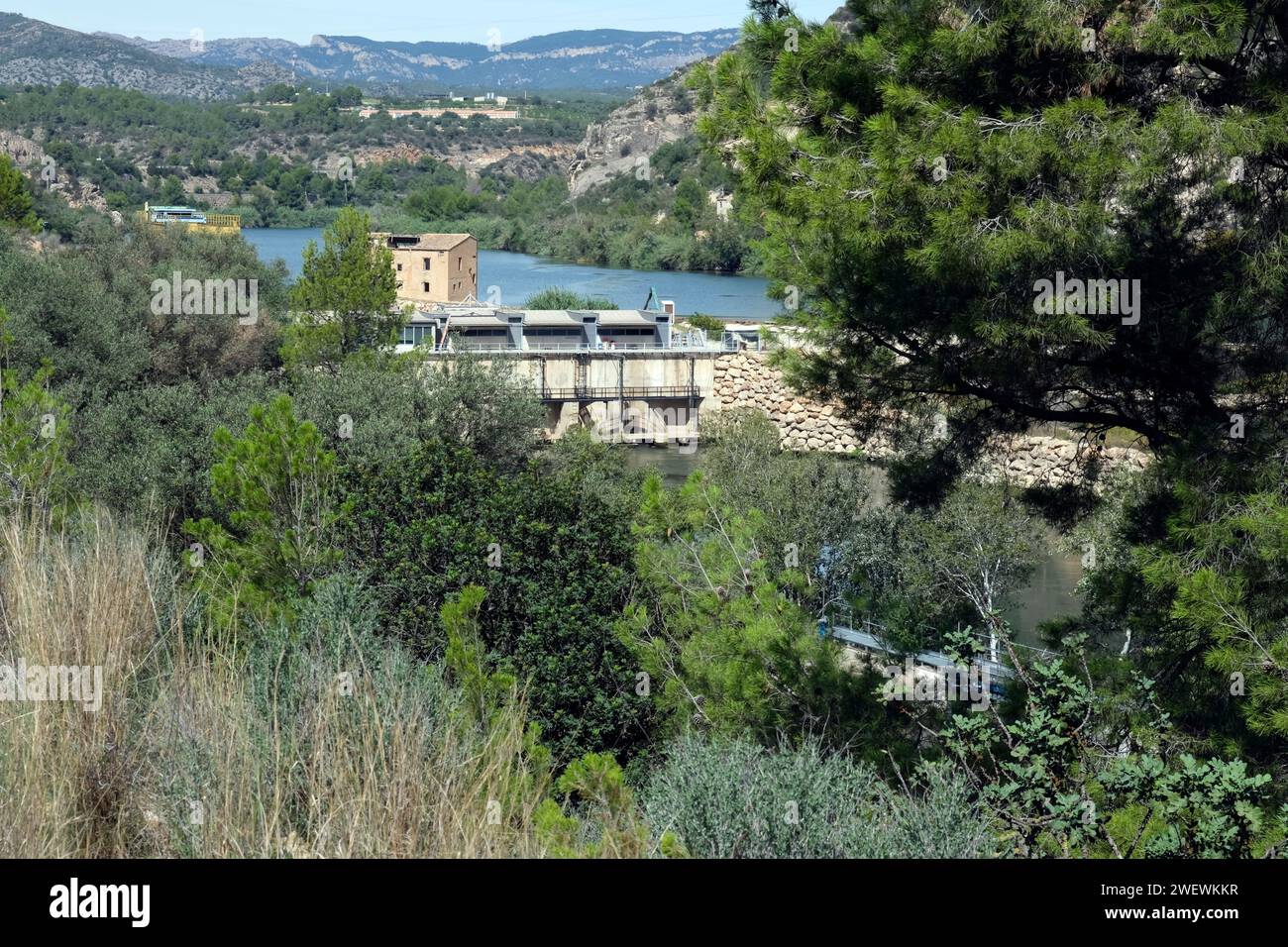 Esclusa de Cherta, dam on the River Ebro diverts water into irrigation channels.  Tarragona,Catalonia,  Spain,Europe Stock Photo