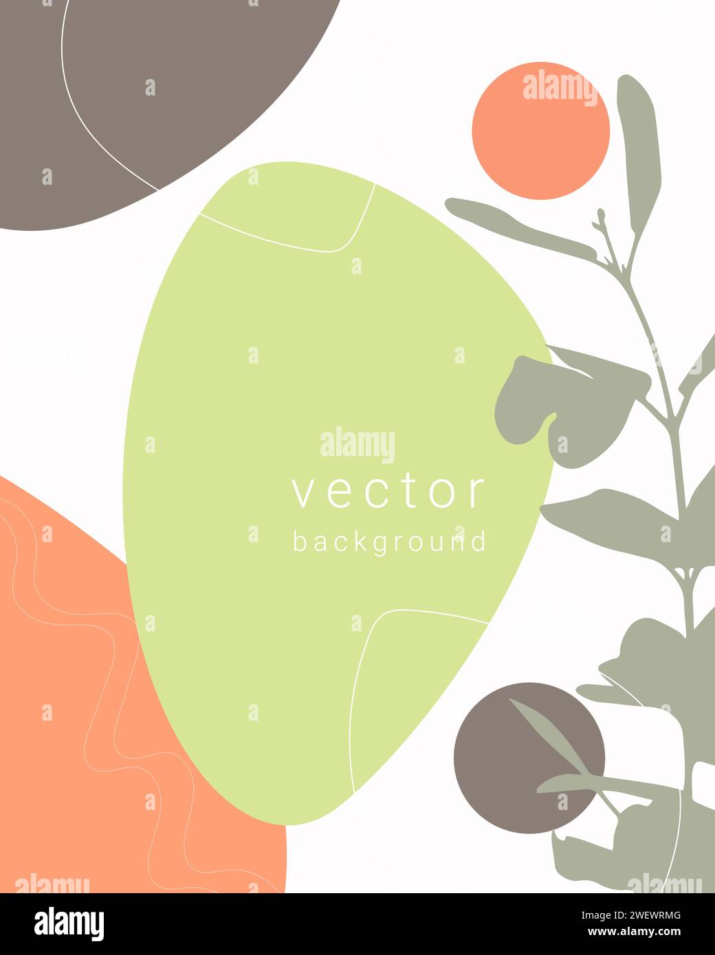 This image features an abstract vector design with a mix of organic shapes and stylized plant elements against a soft pastel color palette. Stock Vector