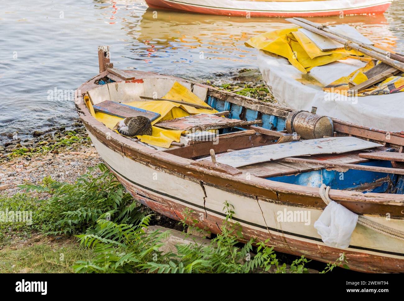 An old fishing boat in dry dock