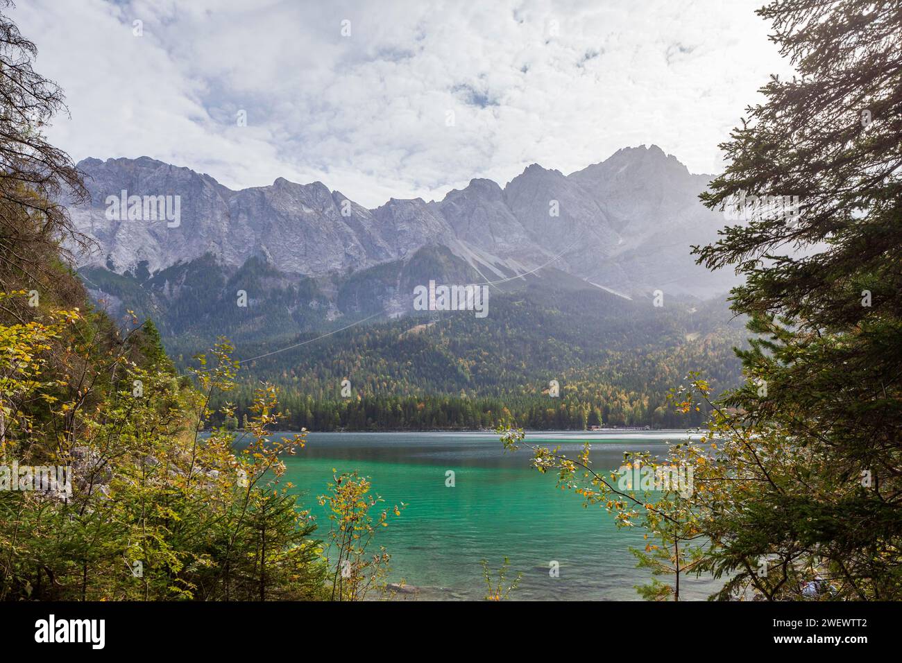 Zugspitze massif and Zugspitze with Eibsee lake, Wetterstein mountains ...