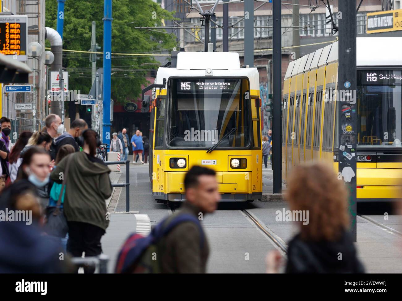 Berlin BVG trams at a stop, 04/05/2022 Stock Photo