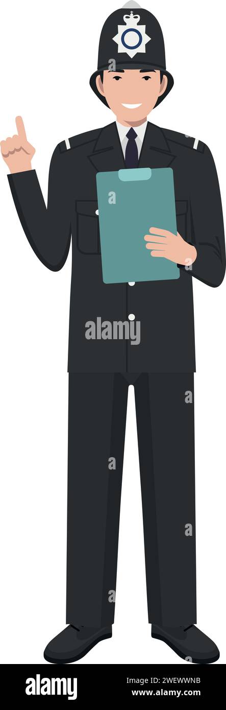 Standing British Policeman Officer in Traditional Uniform Character Icon in Flat Style Stock Vector