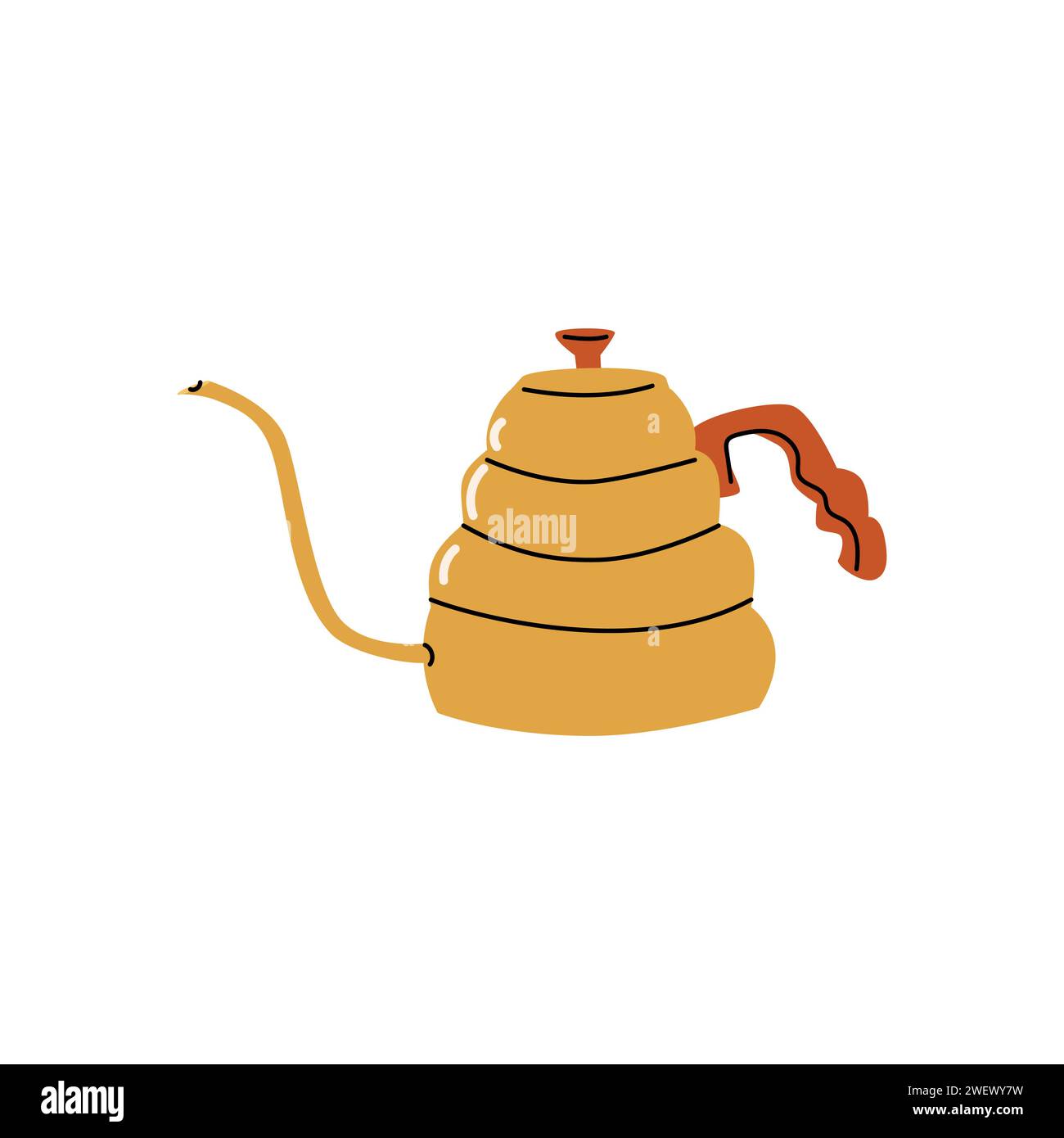 Hand drawn pour over coffee kettle or maker. Coffeemaker with long wave