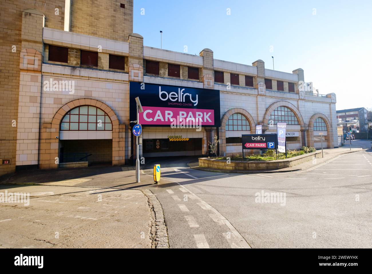 Belfry shopping centre car park entrance in Redhill Surrey England. Stock Photo