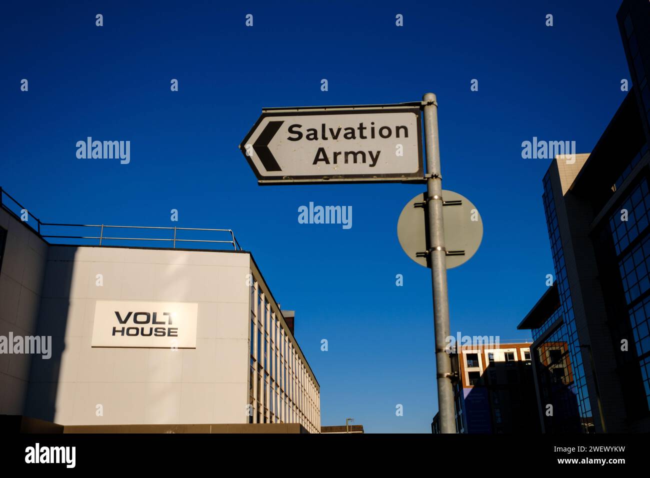 Signs to Salvation army citadel on lower bridge road Redhill.The building is presently up for sale for commercial property. Stock Photo