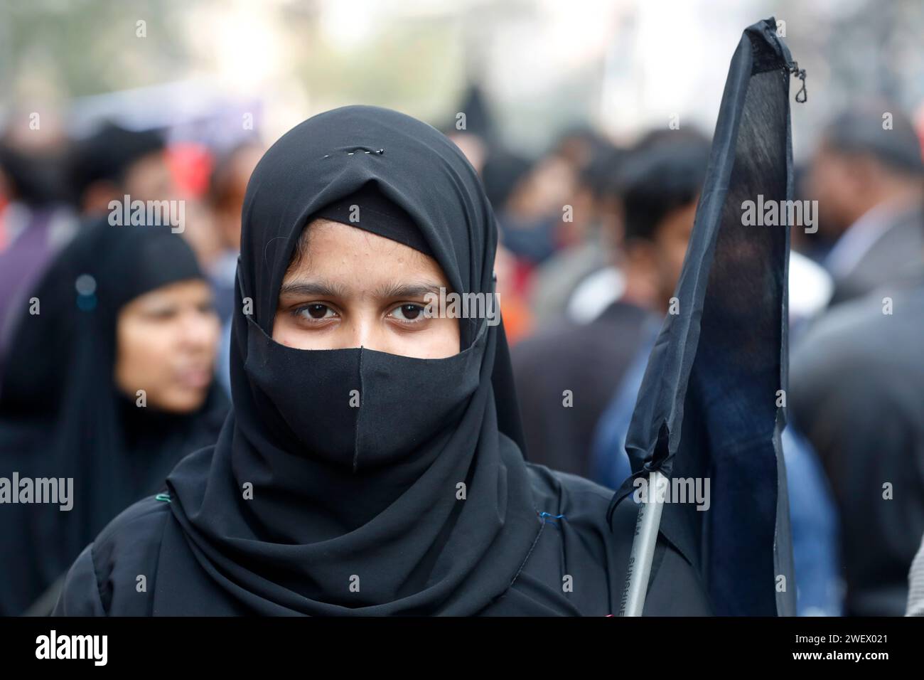 Dhaka, Bangladesh - January 27, 2024: Bangladesh national party (BNP) held a black flag march in front of the central office at Dhaka to demand the di Stock Photo