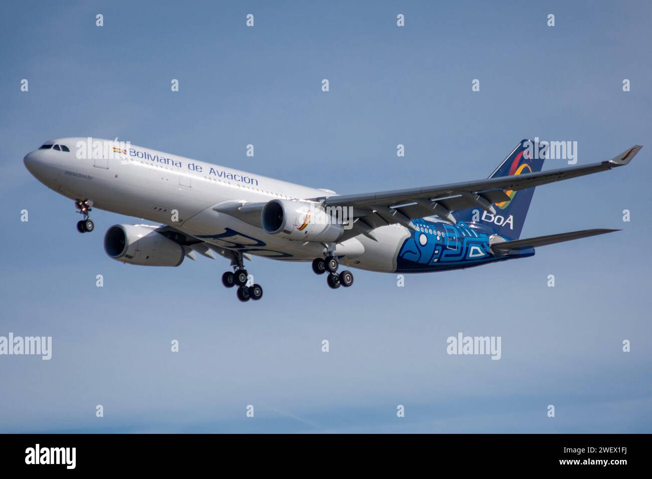Airbus A330 airliner of the Boliviana de Aviación airline landing Stock Photo