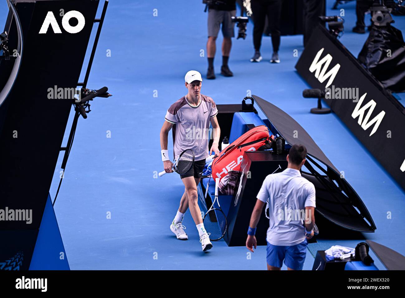 Melbourne, Australie. 26th Jan, 2024. Jannik Sinner and Novak Djokovic