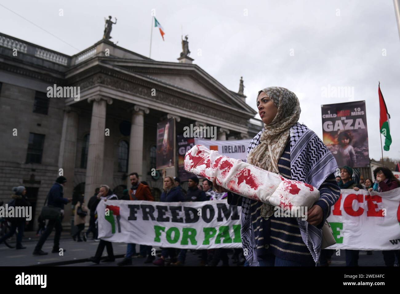 Waed Shnaino from Gaza marching in Dublin city centre during a pro