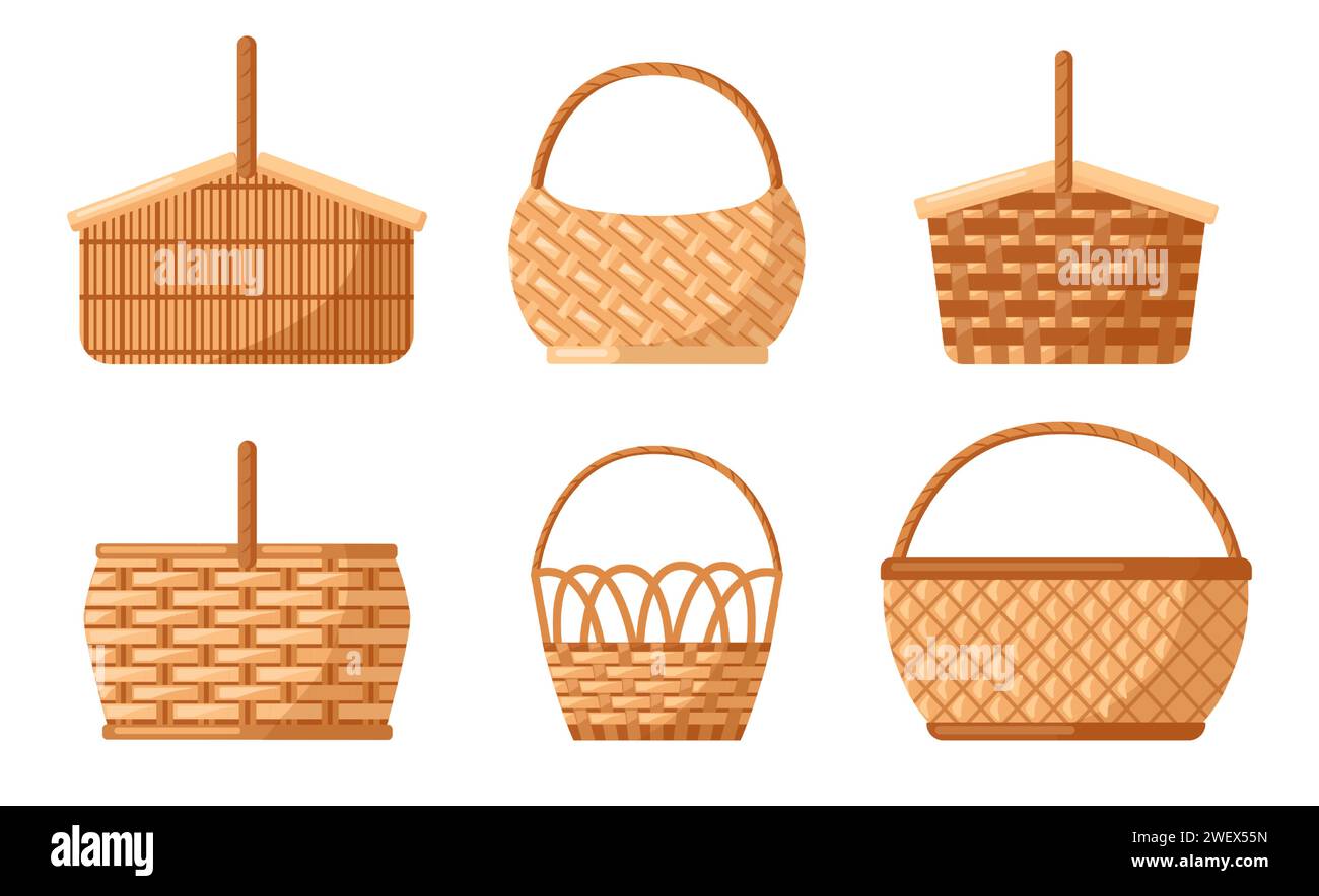 Wicker baskets set. Picnic empty design container Stock Vector Image
