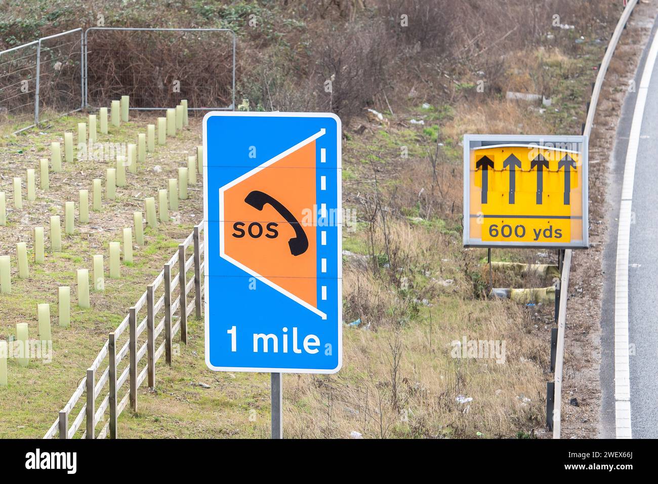 Slough, Berkshire, UK. 25th January, 2024. An SOS telephone sign next