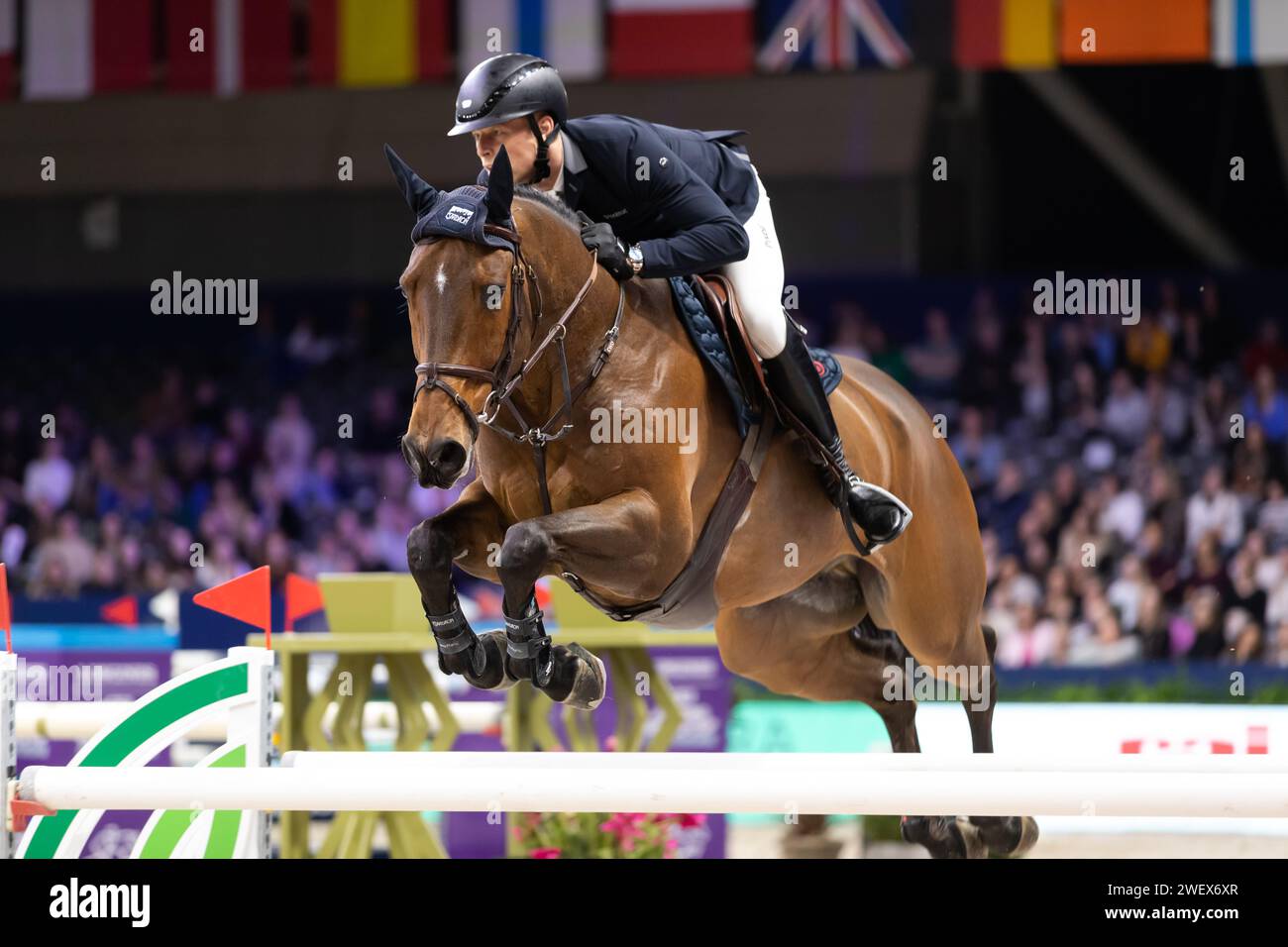Amsterdam, Netherlands January 26, 2024. Max Kuhner from Austria competes in the CSI5* 1.50m
