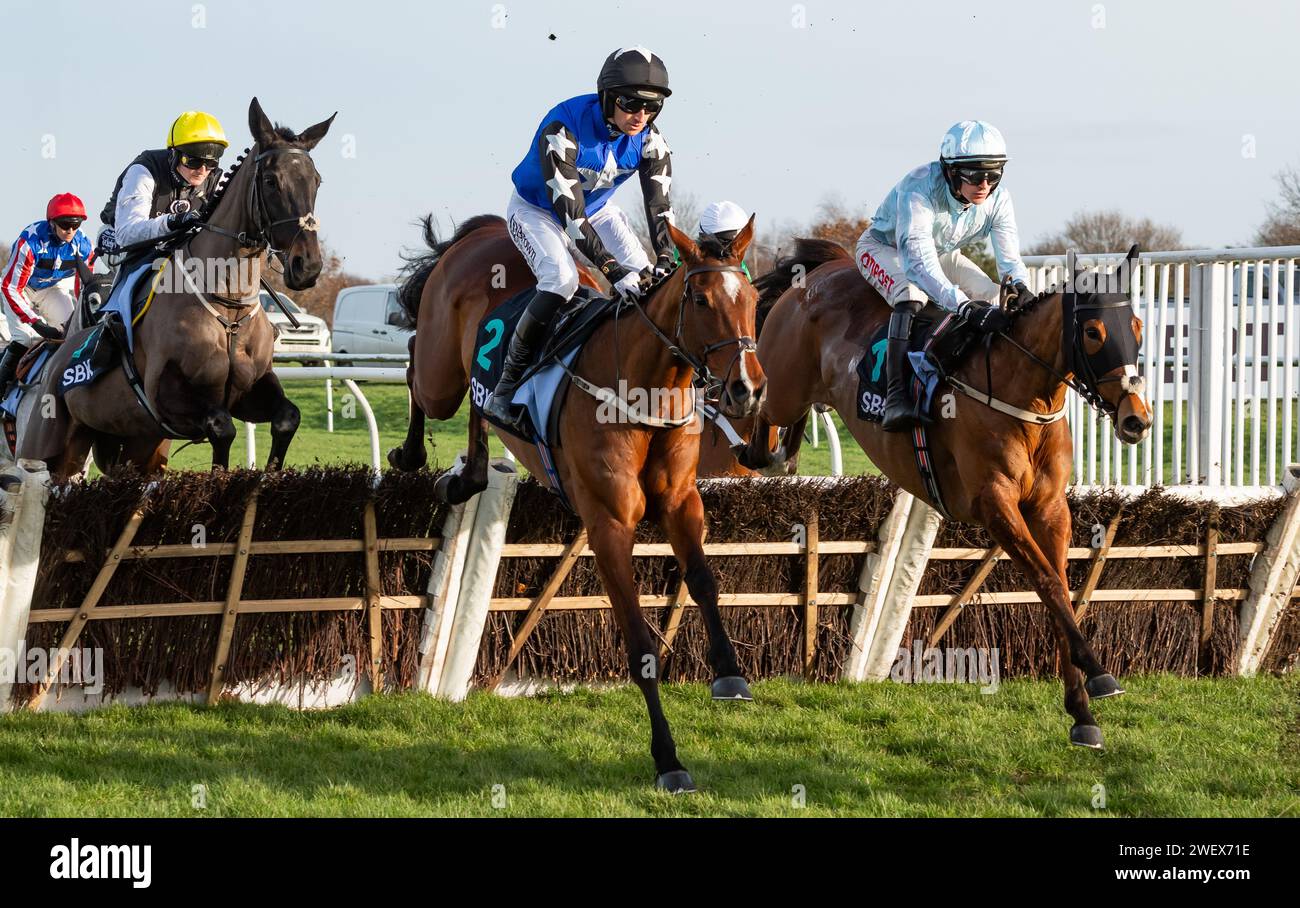 Ashroe Diamond and Mr Patrick Mullins win the SBK Yorkshire Rose Mares Hurdle for trainer Willie Mullins and owners Blue Blood Racing Club. Stock Photo