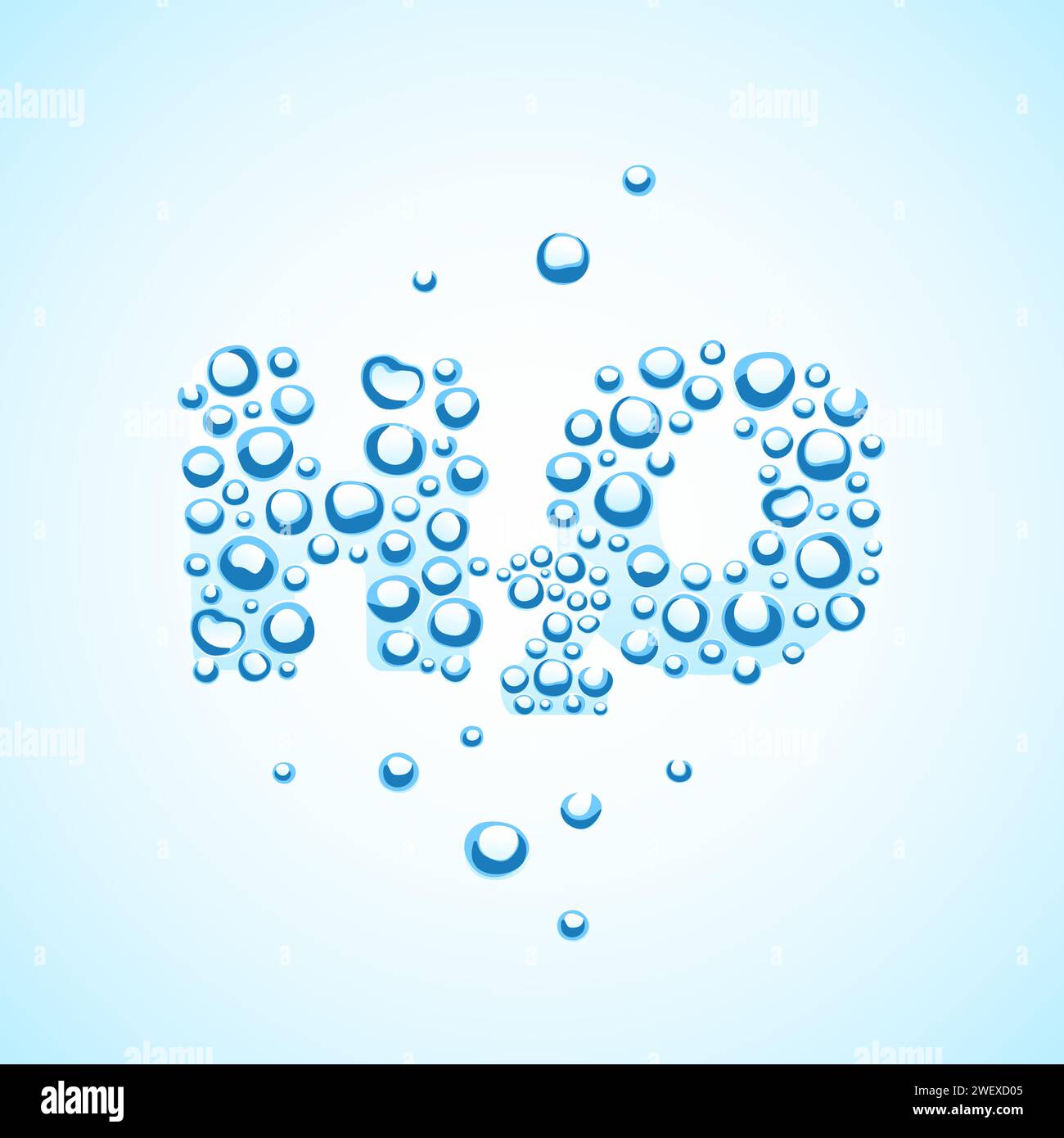 Air bubbles H2O shaped underwater. Chemical formula of water. Vector illustration EPS10 Stock Vector