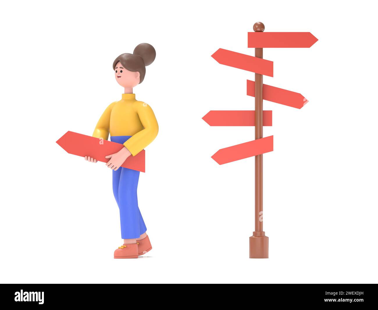 Choose the direction. Directinal concept, 3D illustration in cartoon ...