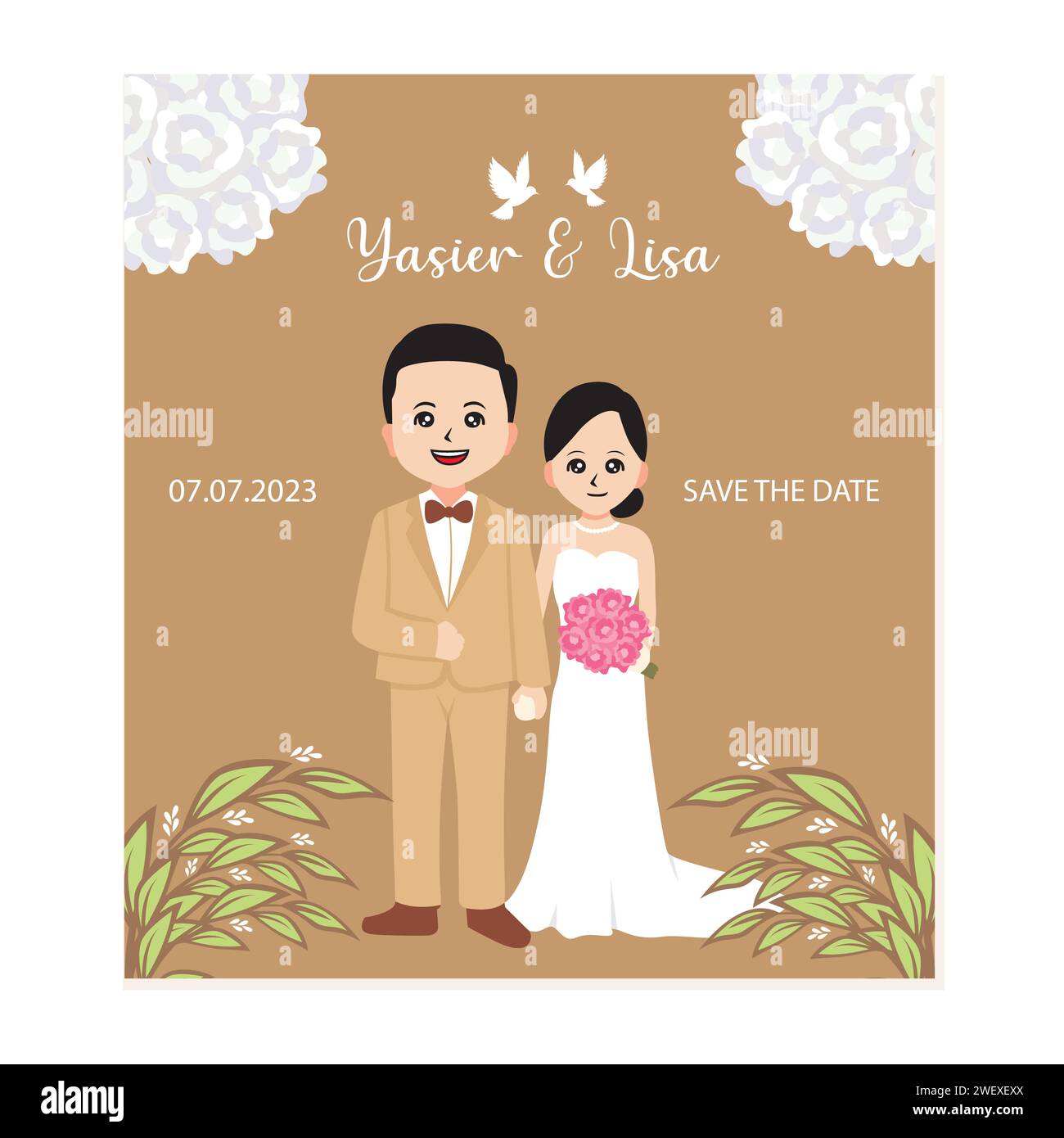 Wedding invitation card with bride and groom. Vector illustration Stock ...