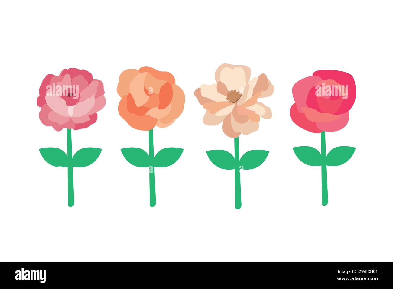 Set of flowers on a white background. Vector illustration in flat style. Stock Vector