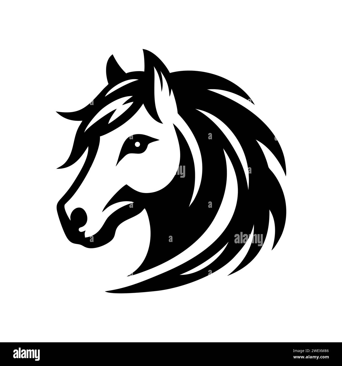 Black horse head silhouette icon. Rearing up horse side view. Vector illustration Stock Vector