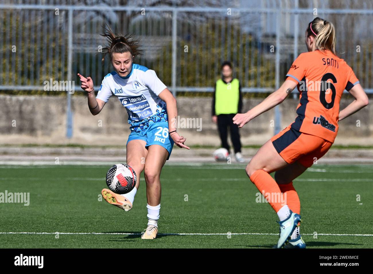 Cercola, Italy. 27th Jan 2024. Sofia Bertucci of Napoli femminile in action during the Women's Serie A match between Napoli Women and FC Internazionale Women at Stadio Giuseppe Piccolo on January 27, 2024 in Cercola (NA), Italy. Credit: Nicola Ianuale/Alamy Live News Stock Photo