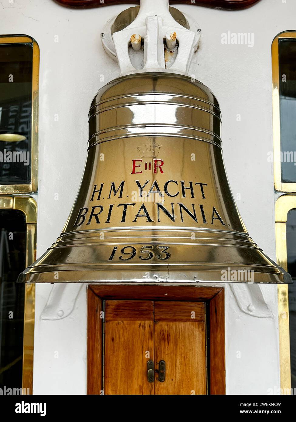A view of the ship's bell onboard Her Majesty's Yacht Britannia Stock