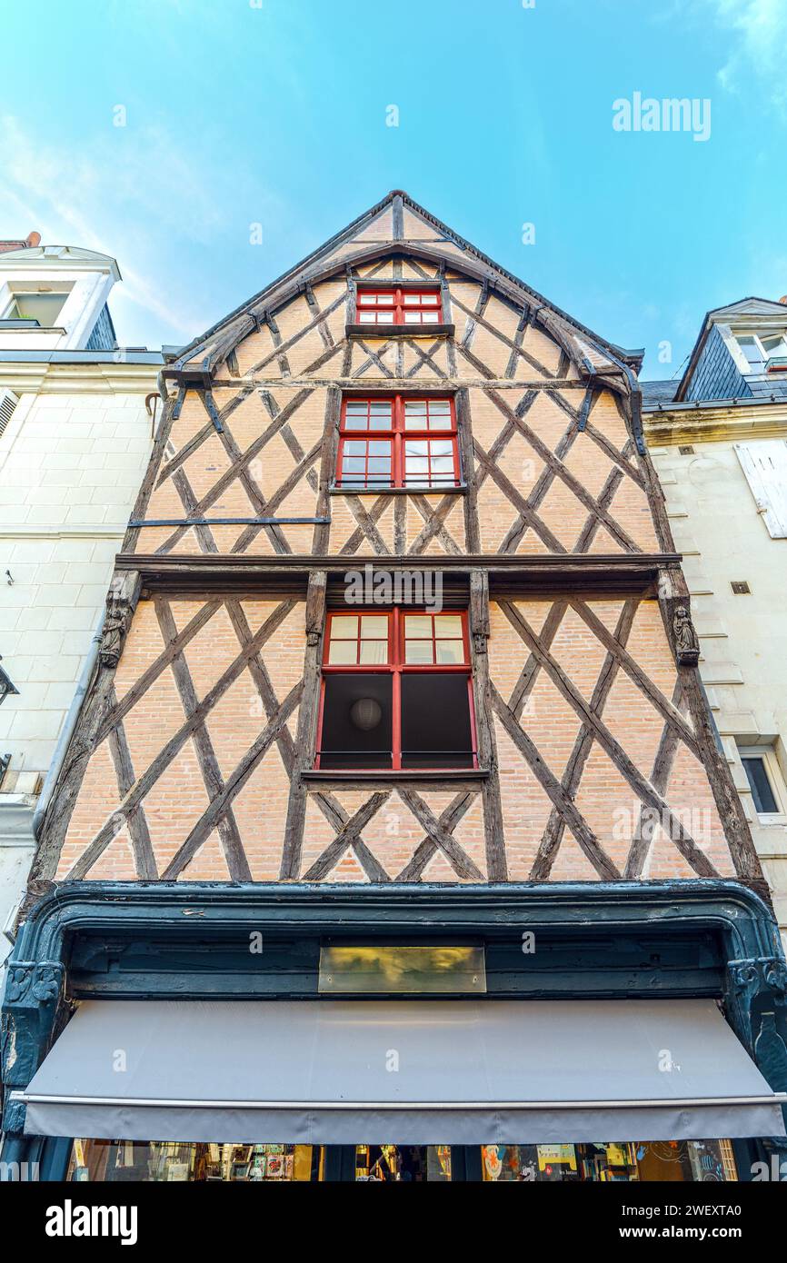 Tours, Indre-et-Loire, France, wooden frame house in old town, Stock Photo