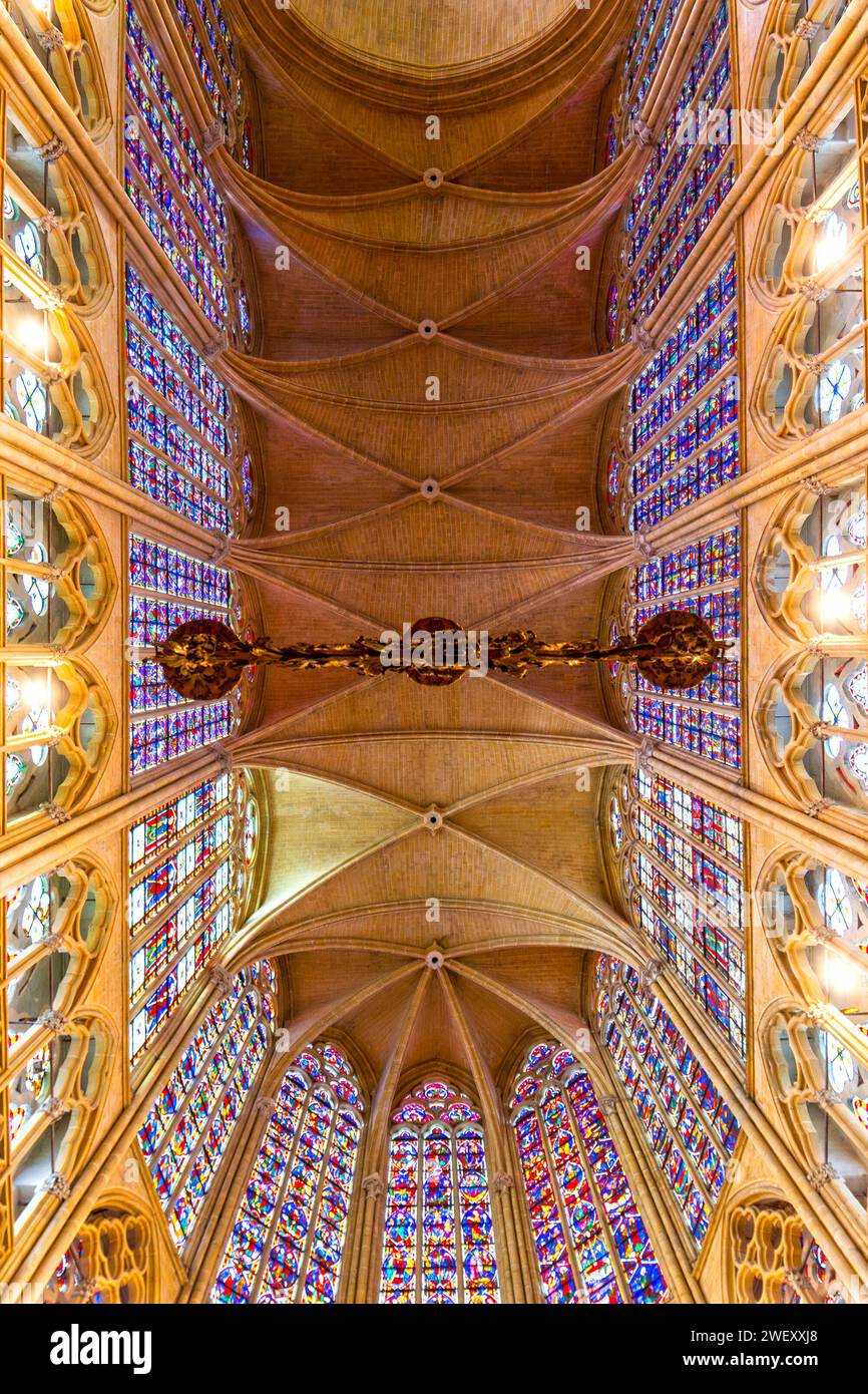 Tours Cathedral, interior view, Roman Catholic church located in Tours, Indre-et-Loire, France, dedicated to Saint Gatianus, gothic architectural styl Stock Photo