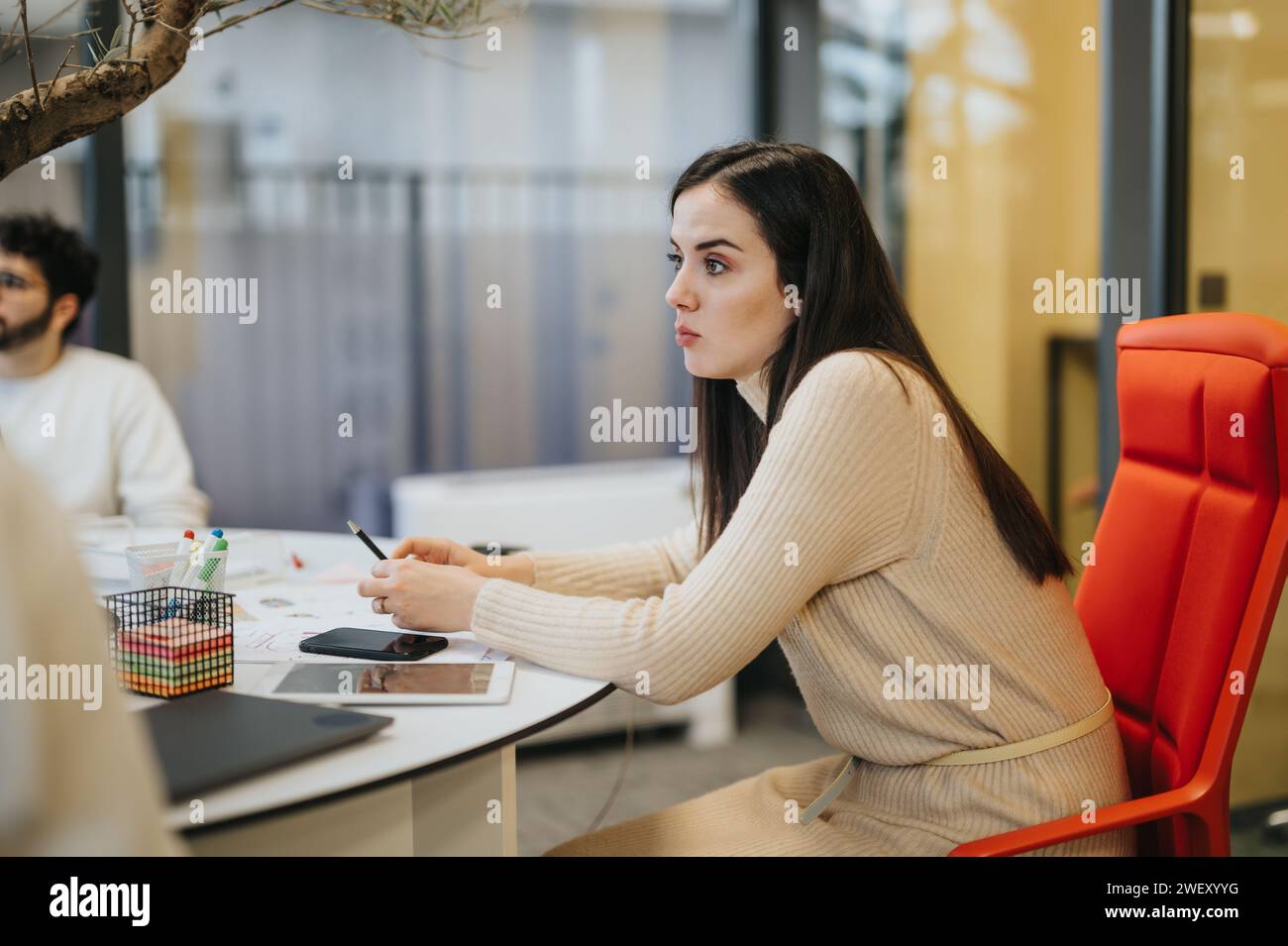 Successful brainstorming session with diverse team of business professionals. Stock Photo