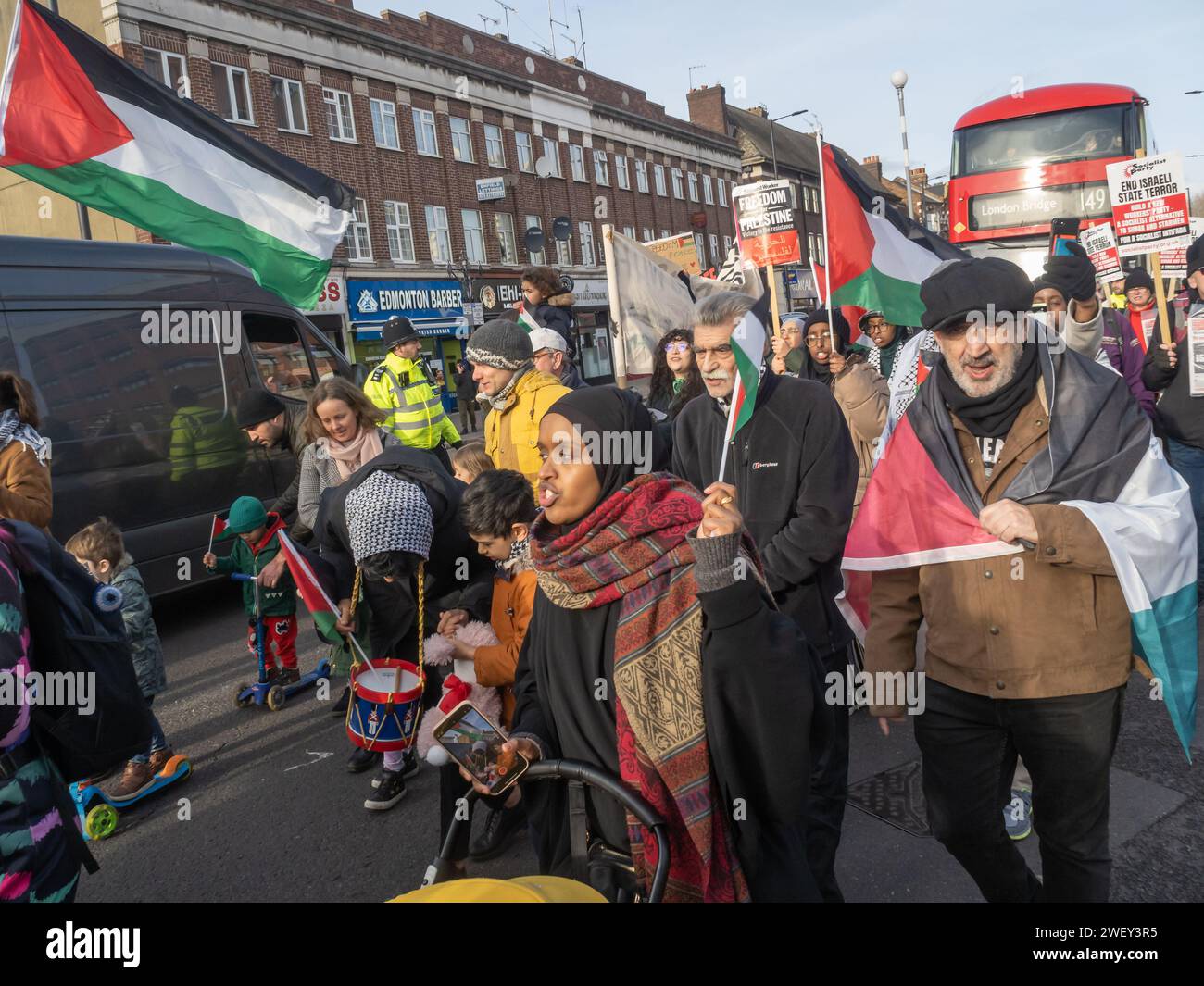 London, UK. 27 Jan 2024. A march from Edmonton Green to a rally at ...