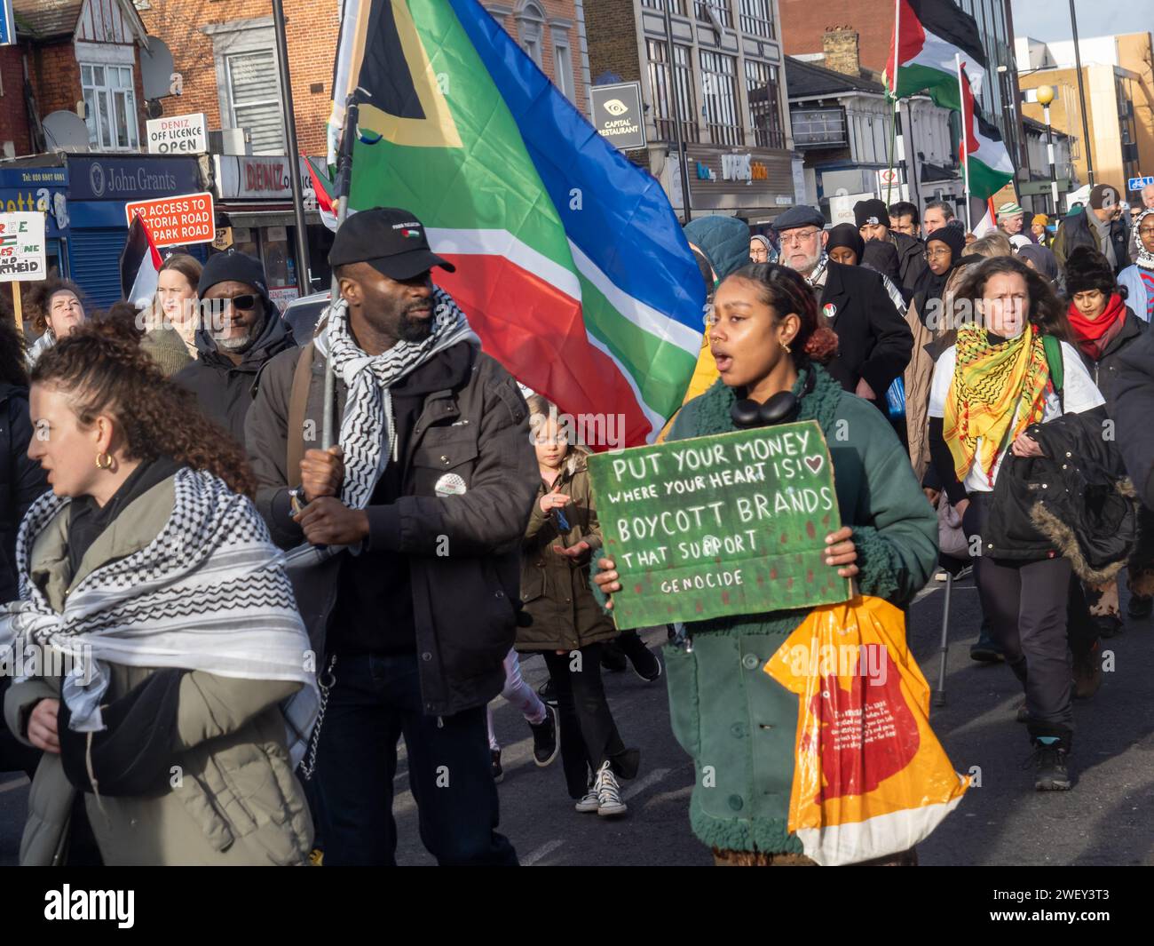 London, UK. 27 Jan 2024. A march from Edmonton Green to a rally at ...