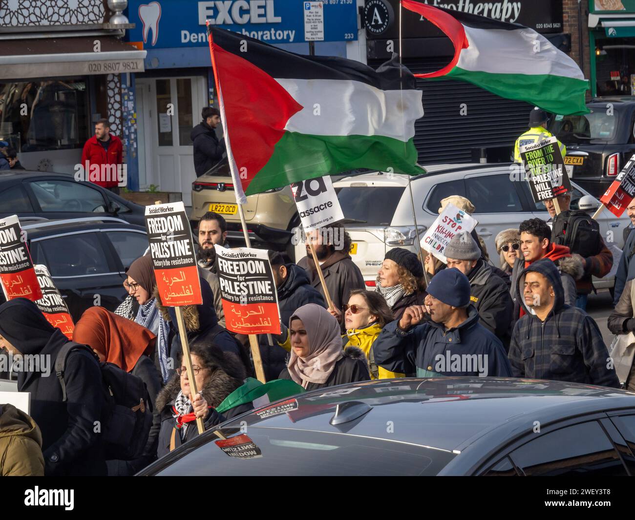 London, UK. 27 Jan 2024. A march from Edmonton Green to a rally at ...