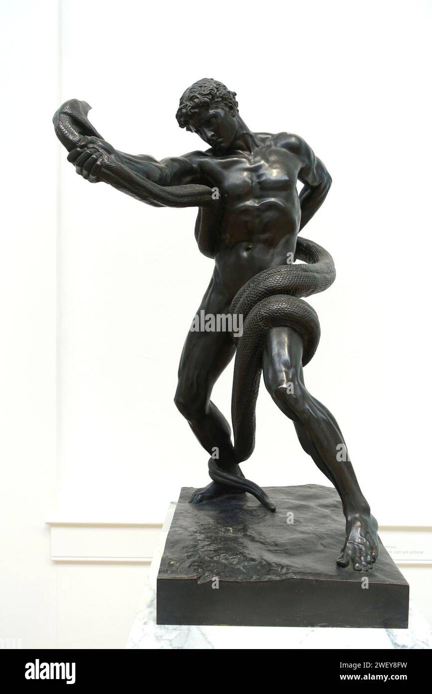 An Athlete Wrestling with a Python, by Frederic Leighton, 1877, bronze