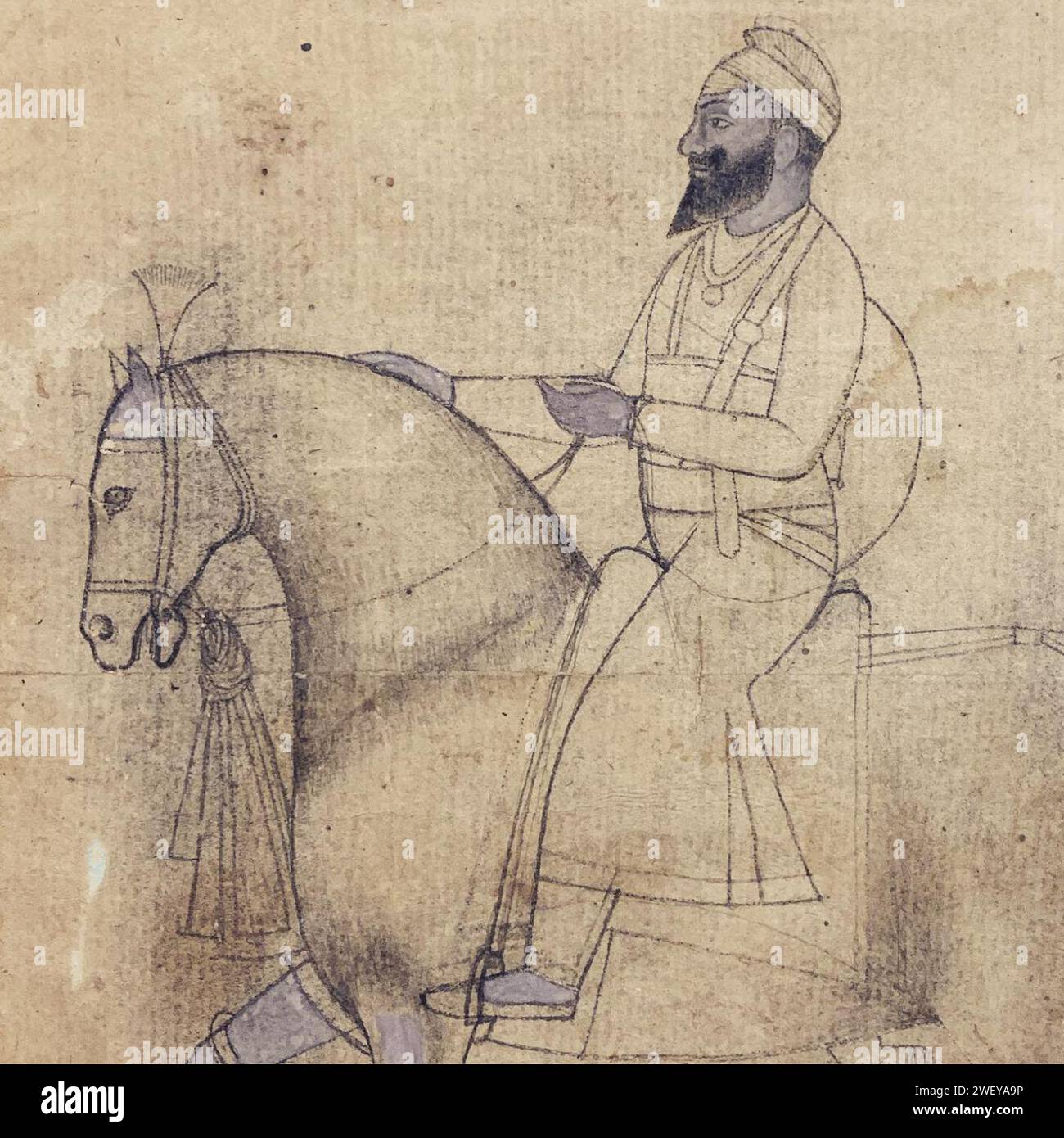 An unfinished miniature of Maharaja Narinder Singh of Patiala State, Patiala, circa 19th century. Stock Photo