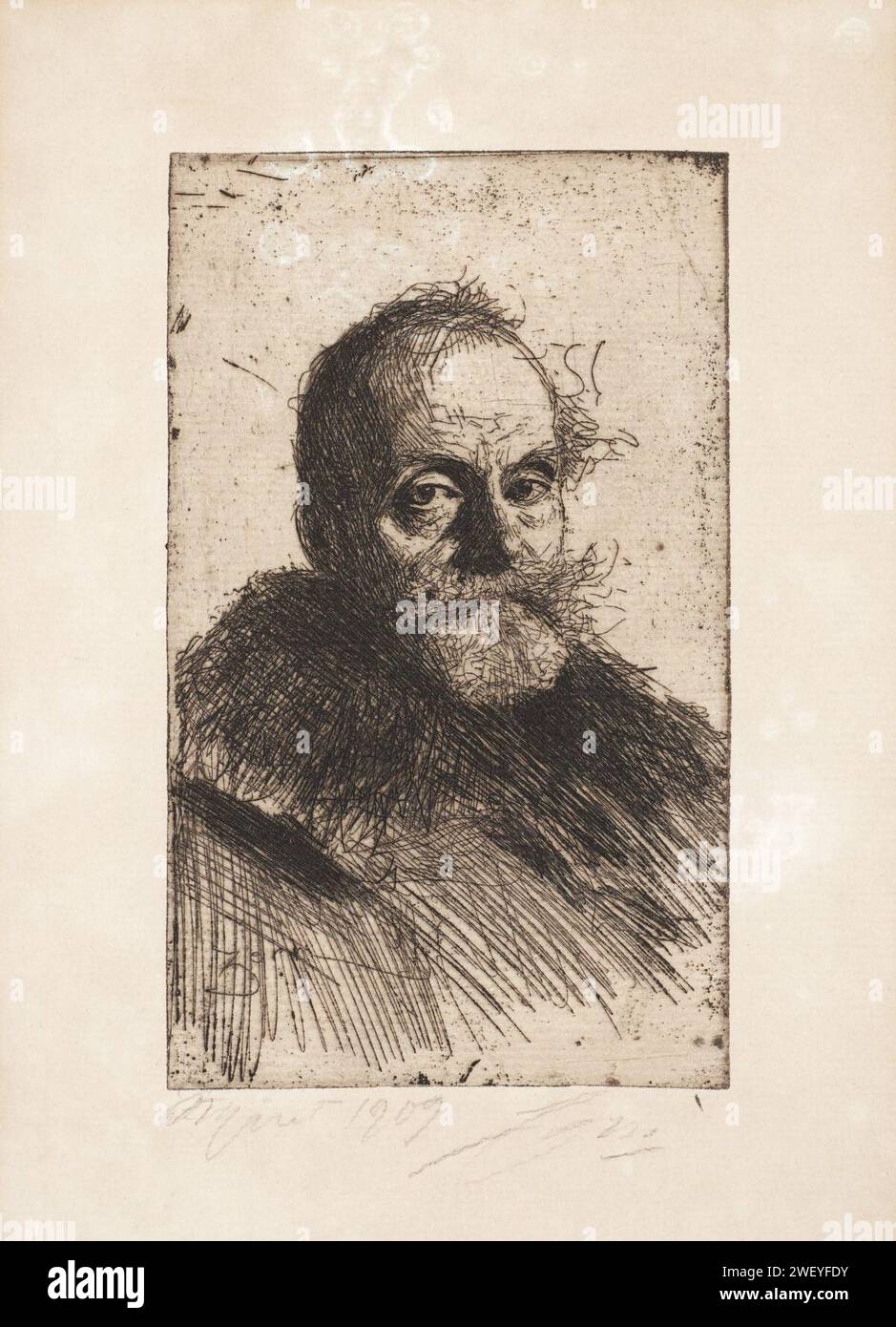 Anders Zorn - Christian Aspelin (etching) 1884. Stock Photo