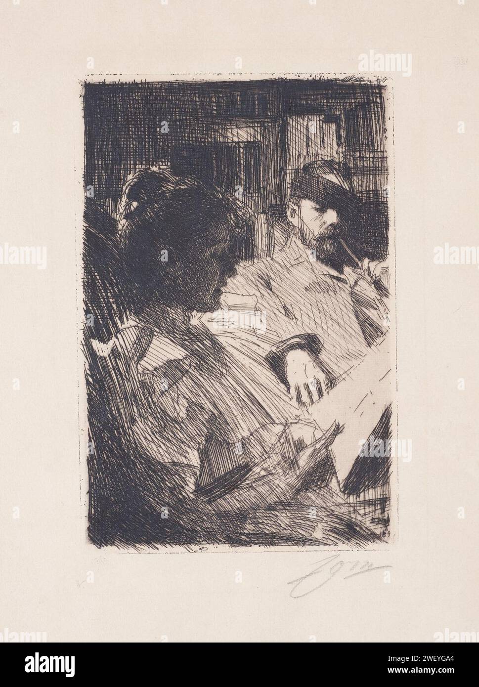 Anders Zorn - Reading (Mr. och Mrs. Charles Deering) (etching) 1893. Stock Photo