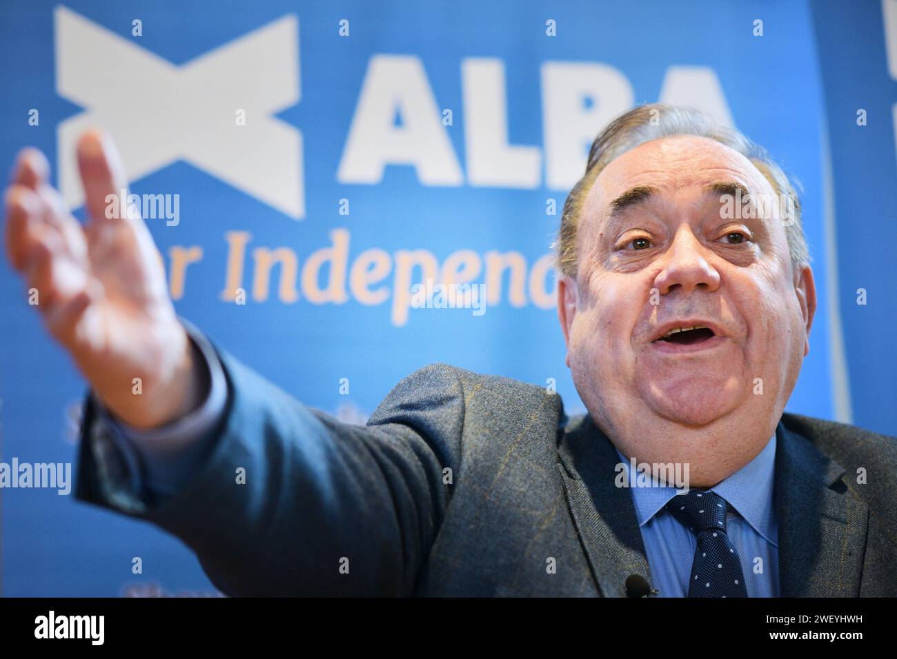 Edinburgh Scotland, UK 27 January 2024.   Alex Salmond at the Charteris Centre for The YES Road to Independence event. credit sst/alamy live news Stock Photo