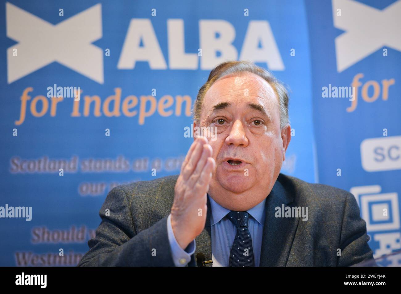 Edinburgh Scotland, UK 27 January 2024.   Alex Salmond at the Charteris Centre for The YES Road to Independence event. credit sst/alamy live news Stock Photo