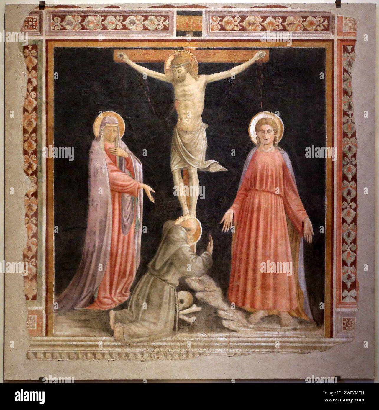 Andrea di giusto, crocifissione coi dolenti e san francesco, 1425-50 ca., dal secondo chiostro. Stock Photo