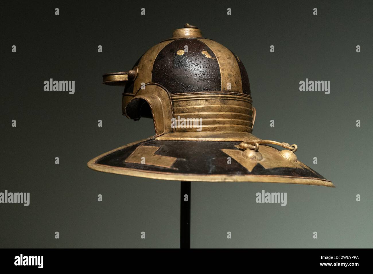 Roman Iron, Brass and Copper Helmet from 2nd century A.D. from Mougins Museum of Classical Art Collection seen during press preview ahead of auction on Christie's in New York on January 26, 2024 Stock Photo