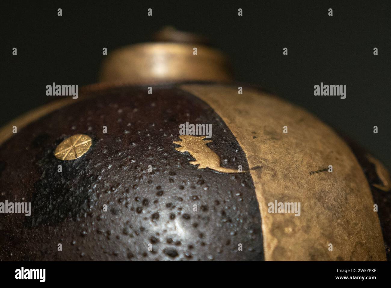 Roman Iron, Brass and Copper Helmet from 2nd century A.D. (detail) from Mougins Museum of Classical Art Collection seen during press preview ahead of auction on Christie's in New York on January 26, 2024 Stock Photo