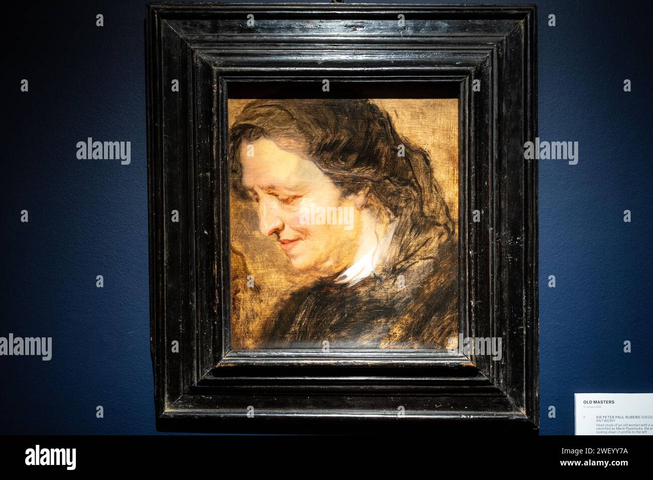 Peter Paul Rubens Head study of an old woman with veil seen during press preview ahead of auction on Christie's in New York on January 26, 2024 Stock Photo