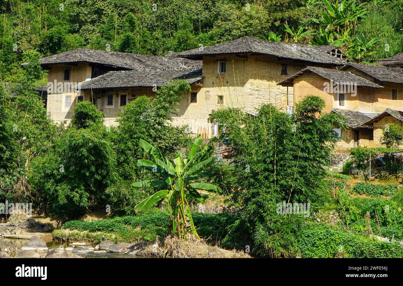 Five-phoenix-building, a special form of Hakka tulou in „Yongding County, Fujian, China Stock Photo