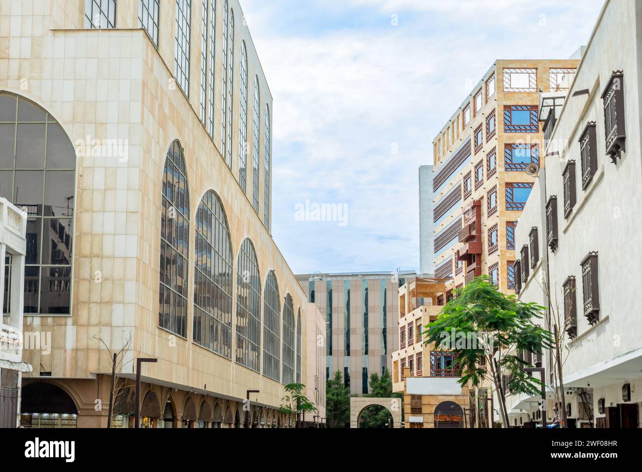 Residential and business buildings of Al-Balad, downtown central district of Jeddah, Saudi Arabia Stock Photo