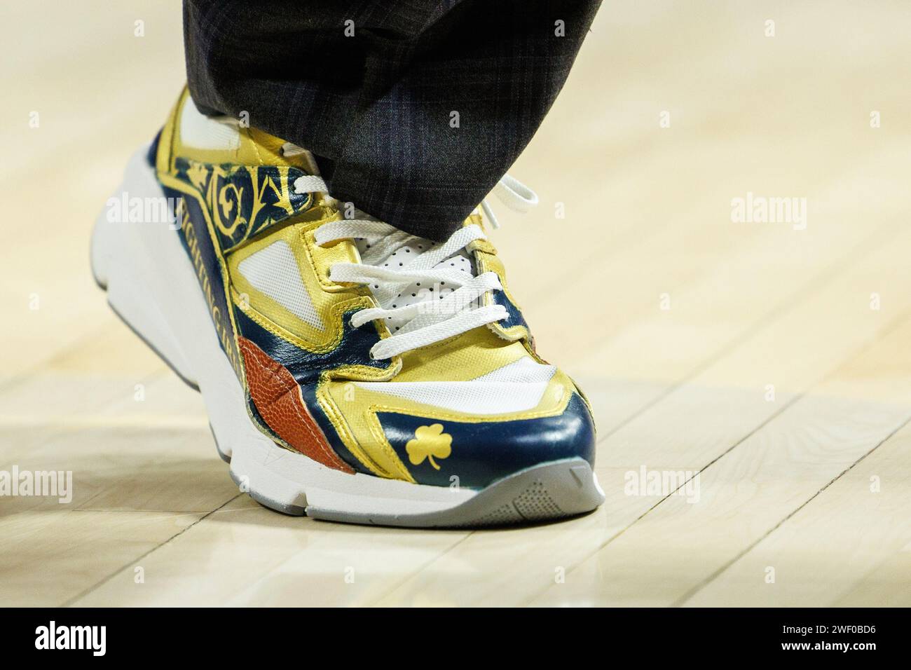 january 27 2024 notre dame head coach micah shrewsberry wearing custom sneakers for coaches vs cancer during ncaa basketball game action between the boston college eagles and the notre dame fighting irish at purcell pavilion at the joyce center in south bend indiana john mersitscsm credit image john mersitscal sport media 2WF0BD6