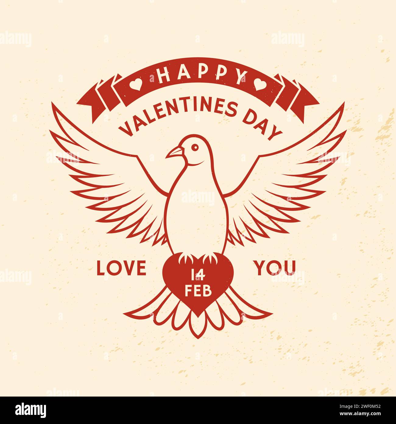 Happy valentines day. Vector illustration. Vintage with dove holding heart. Template for Valentine s Day greeting card, banner, poster, flyer with Stock Vector