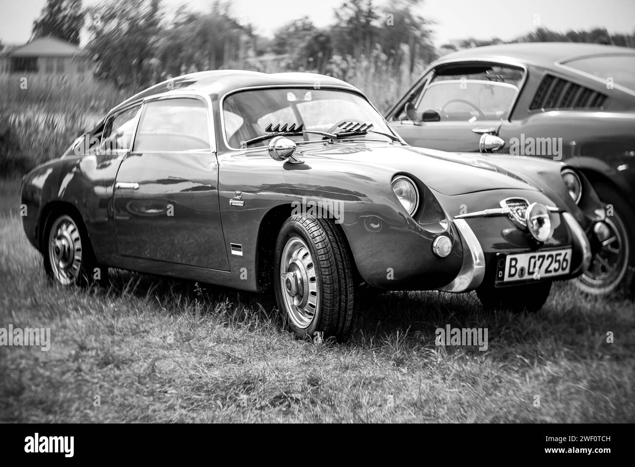 WERDER (HAVEL), GERMANY - MAY 20, 2023: The sport car Fiat-Abarth 750 Zagato "Double Bubble". Swirl bokeh, art lens. Festival Werder Classics 2023 Stock Photo