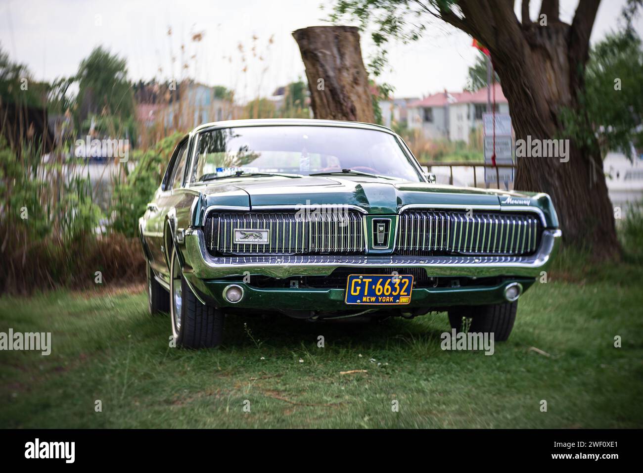 WERDER (HAVEL), GERMANY - MAY 20, 2023: The pony car Mercury Cougar GT. Swirl bokeh. Art lens. Oldtimer - Festival Werder Classics 2023 Stock Photo