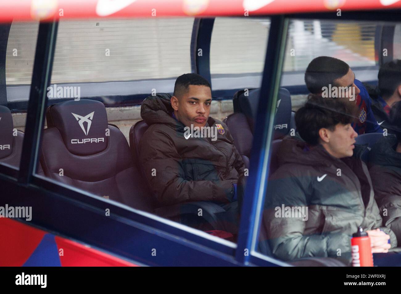 Barcelona, Spain. 27th Jan, 2024. Vitor Roque sits on the bench during the LaLiga EA Sports match between FC Barcelona and Villarreal CF at the Estadi Olimpic Lluis Companys in Barcelona, Spain. Credit: Christian Bertrand/Alamy Live News Stock Photo