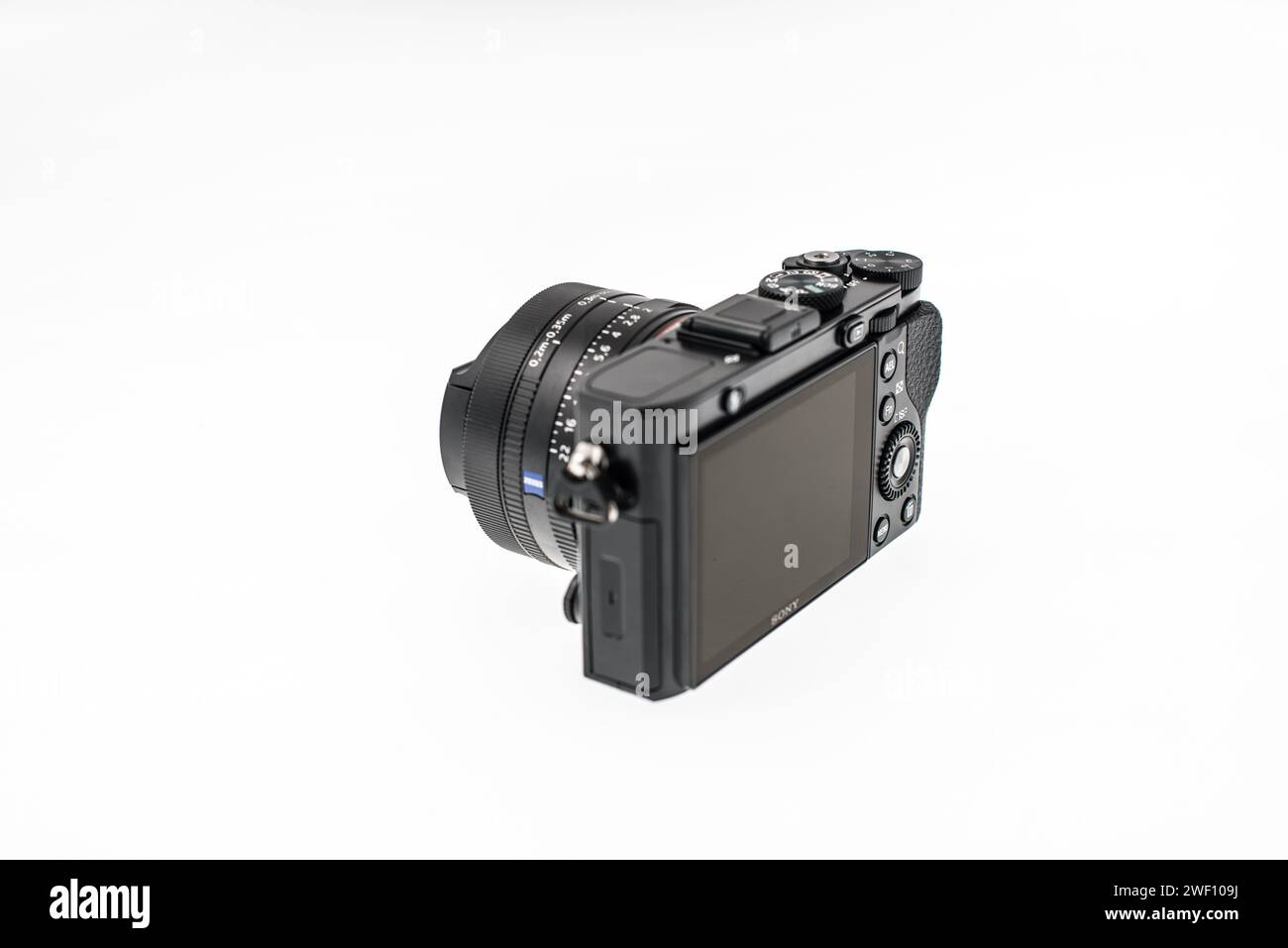 Sony Camera Rear Gothenburg, Sweden - January 04 2013: Side rear view of a Sony RX1 ...